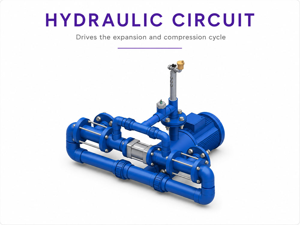 Hydraulic circuit driving the Tarua industrial self-priming pump